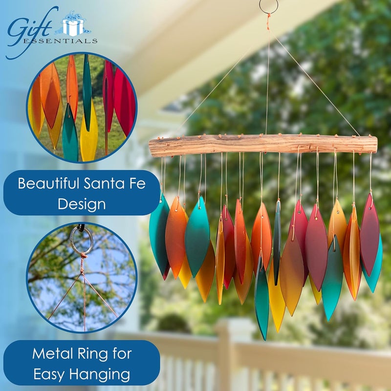 Gift Essentials Blue Handworks Santa Fe Glass Chime, Sandblasted Glass and Found Wood Handcrafted Wind Chime - Image 2